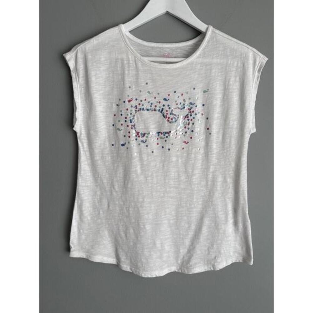 Vineyard Vines Girls Top Size L 14 White Whale Graphic 100% Cotton Preppy